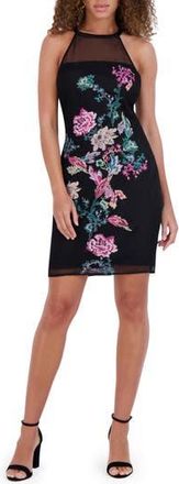 Siena My Balconia Floral Embroidered Mesh Minidress in Black Multi at Nordstrom Rack, Size 16
