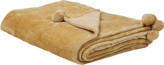 Beliani Beliani - Manta De Poli&eacute;ster Suave Amarilla 200 X 220 Cm Con Pompones Saitler