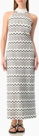 Ivonne Zigzag Knit Halter Neck Sleeveless Midi Dress in White at Nordstrom, Size 10