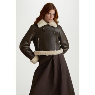 FURNIQ Sienna Leather Shearling Jacket in Brown at Nordstrom, Size X-Small