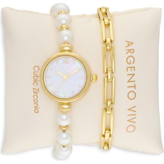 Argento Vivo Mother-of-Pearl Watch & Chain Bracelet Set in Gold at Nordstrom Rack