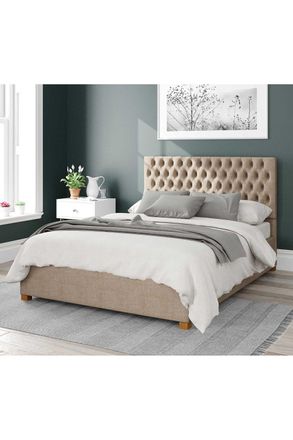 Aspire Home Accents Nightingale Upholstered Ottoman Storage Bed, Malham Weave Fabric in Taupe | Size: Small Double