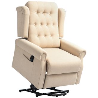 HOMCOM Power Lift Recliner Armchair With Wingback - Button Tufted - Beige | TJ Hughes