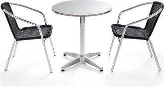 Oviala Mesa de jard&iacute;n redonda de aluminio y 2 sillones