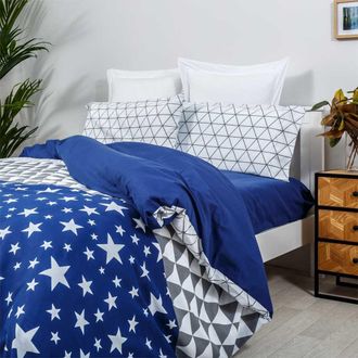 COTTON ARTEAN Funda Nordica algod&oacute;n poli&eacute;ster gris y azul 280 X 260 Cama de 200