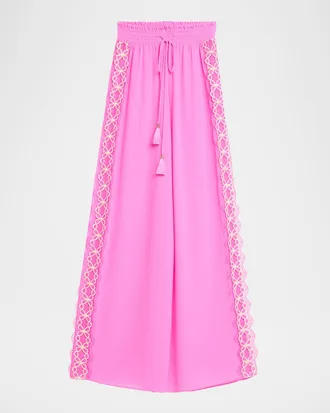 Ramy Brook Athena Lace-Trim Palazzo Pants
