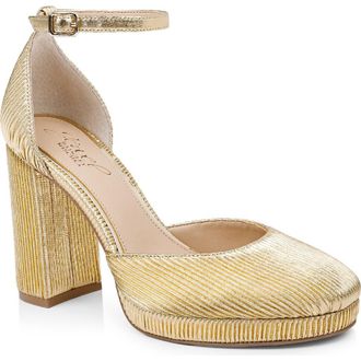 Badgley Mischka Stephanie Ankle Strap Platform Pump in Gold Fabric at Nordstrom Rack, Size 8.5