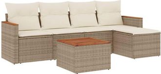 vidaXL Juego De Sof&aacute;s Jard&iacute;n Con Cojines 6 Pzas Rat&aacute;n Sint&eacute;tico Beige Vidaxl