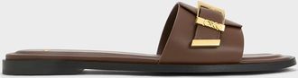 Charles & Keith Whitney Leather Buckled Square-Toe Slide Sandals