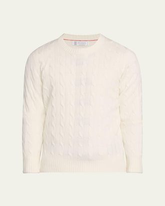 Brunello Cucinelli Mens Cashmere Cable Knit Crewneck Sweater