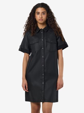 Noisy May Jeanskleid NOISY MAY NMNEW SIGNE S/S COATED DENIM DRESS NOOS, Damen, Gr. XL, N-Gr, schwarz, Web, Obermaterial: 77% Viskose, 20% Nylon, 3% Elasthan, un