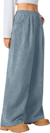 Generic Womens Corduroy Trousers Retro Wide Leg Drawstring Lounge Pants High Waisted Corduroy Cargo Trousers Solid Color Relaxed Fit Loose Soft Comfy Autumn W