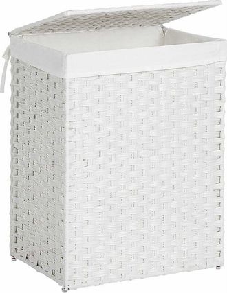 Songmics Cesto Porta Biancheria Intrecciata a Mano 90 Litri, Cesta in Rattan Sintetico Pieghevole con Coperchio e Manici per Vestiti Differenziati, Sacco