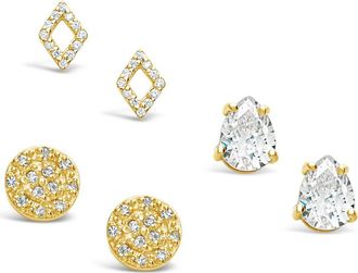 Sterling Forever Set of 3 14K Yellow Gold Vermeil Cubic Zirconia Geometric Stud Earrings at Nordstrom Rack