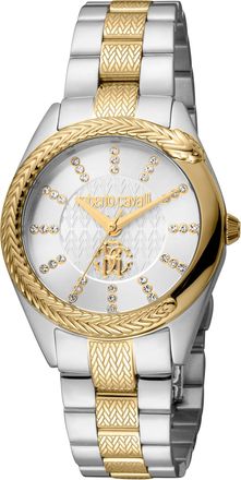 Roberto Cavalli Womens Snake Core Two Tone Silver & Gold Quartz Silver Dial Watch