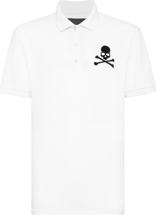 Philipp Plein Polo Shirt Skull&Bones - Heren - Polos - Wit - 2XL - Katoen - Tops
