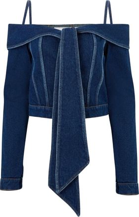 Nina Ricci Jassen, Dames, Blauw, S, Denim, Off Shoulder Denim Jas