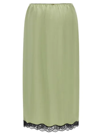 Twin-Set Satin Froiss&eacute; with Lace Hem Skirt - sage green
