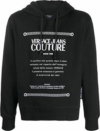 Versace Men Hooded Pullover Sweatshirt In Black