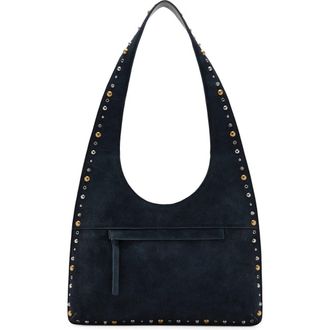 Mango Studded Suede Shoulder Bag in Navy at Nordstrom