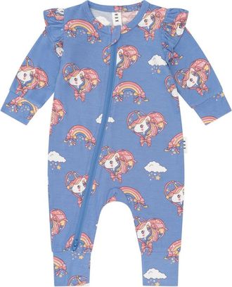 Huxbaby Whimsical Unicorn Zip Romper in Rose at Nordstrom, Size 6-12M Au