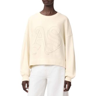 AllSaints Lila Embroidered Oversize Cotton Sweatshirt in Pebble White at Nordstrom, Size X-Small