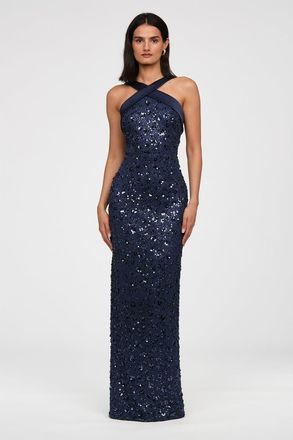 Theia Kiki Beaded Column Gown in Nautical Navy at Nordstrom, Size 12