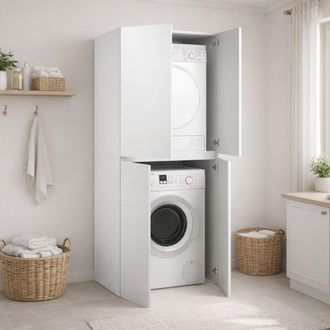Dmora Armario Multiuso Grande Flagler, Un Estante, Puertas Batientes Made In Italy, Lavadora Y Secadora, 70x195h Cm Blanco
