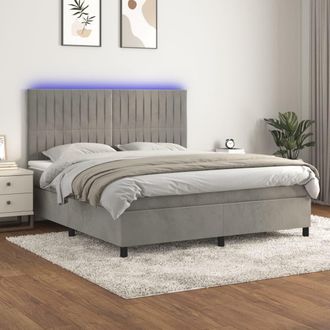 vidaXL Vidaxl - Cama Box Spring Colch&oacute;n Y Led Terciopelo Gris Claro 160x200 Cm