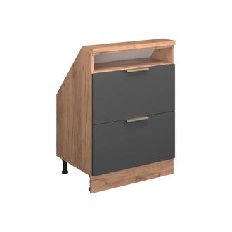 Vicco Armario De Cocina Para Techo Inclinado R-line, Oro Antracita/roble Dorado, 60 Cm Con 2 Cajones, Vicco