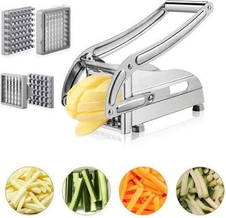 OEM Cortador De Patatas Fritas, Cortador De Patatas, M&aacute;quina Para Hacer Patatas Fritas, 2 Cuchillas De Acero Inoxidable, Acero Inoxidable, Plateado