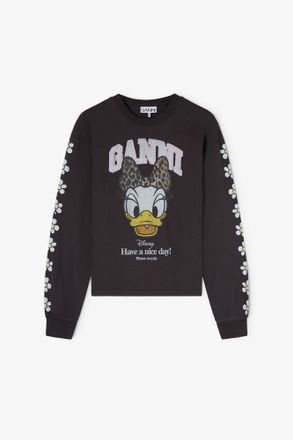 Ganni Mixed Daisy Duck Black Long Sleeves T-shirt - Size M Organic Cotton