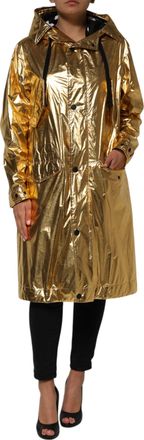 Dolce & Gabbana Womens Gold Hooded Long Sleeves Trench Coat Jacket Polyester Clothing
