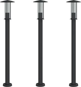 vidaXL L&aacute;mparas De Suelo Exterior 3 Uds Acero Inoxidable Negro 100 Cm Vidaxl