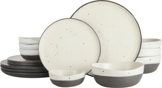 Gibson Home Rhinebeck 16-Piece Double Bowl Dinnerware Set in White/black at Nordstrom