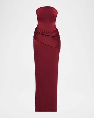 Alex Perry Strapless Corset Draped Column Gown