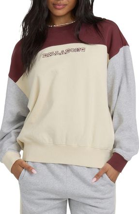 Billabong Get It Kendal Embroidered Colorblock Cotton Blend Fleece Sweatshirt in Pinot at Nordstrom, Size X-Large