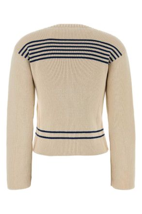 Balenciaga Womens Sand Cotton Sweater Navy-White Exterior: Maglieria Navy/white