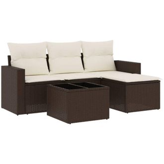 vidaXL Set Comedor De Jard&iacute;n 5 Piezas Y Cojines Rat&aacute;n Sint&eacute;tico Marr&oacute;n Vidaxl