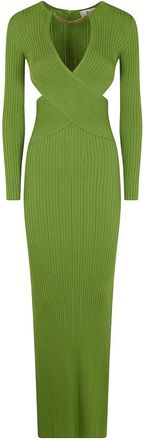Elisabetta Franchi Vestido Largo de Punto Acanalado con Abertura - Dresses - Mujer - Verde - M