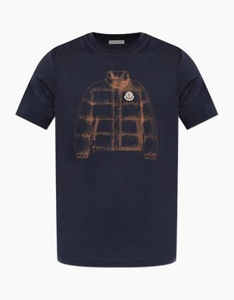 Moncler Mens Printed Cotton T-Shirt Navy - Size: 42