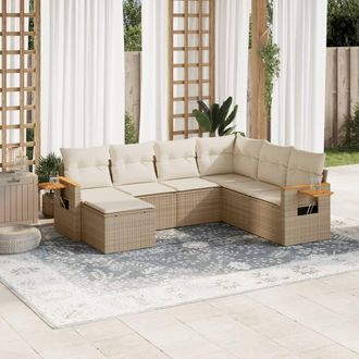 vidaXL Vidaxl - Set Sof&aacute;s De Jard&iacute;n 7 Piezas Y Cojines Rat&aacute;n Sint&eacute;tico Beige