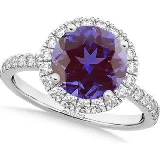 Allurez Halo Lab Alexandrite & Diamond Engagement Ring 14K in 2.30Ct/white Gold at Nordstrom, Size 7.5