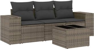 vidaXL Vidaxl - Set De Sof&aacute;s De Jard&iacute;n 4 Pzas Y Cojines Rat&aacute;n Sint&eacute;tico Gris