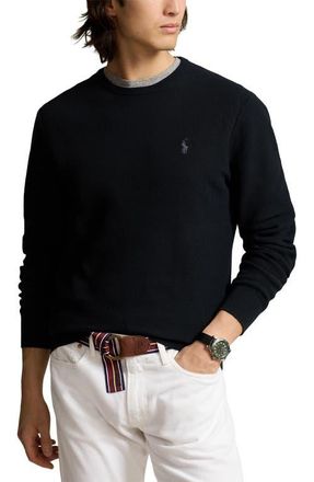 Polo Ralph Lauren Textured Cotton Crewneck Sweater in Polo Black/Tonal Pp at Nordstrom, Size Xx-Large