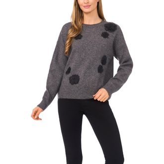 CeCe by Cynthia Steffe Floral Appliqu&eacute; Sweater in Medium Heather Grey at Nordstrom Rack, Size Xx-Large