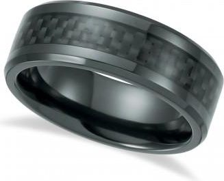 Allurez Mens Wedding Band Black Titanium with Carbon Fiber Inlay (8mm)
