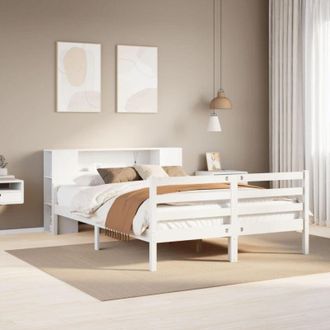 vidaXL Cama Con Estanter&iacute;a Sin Colch&oacute;n Madera Maciza Blanca 140x200 Cm Vidaxl