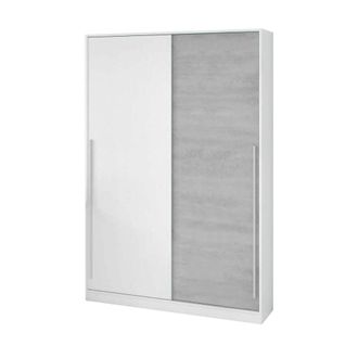 Dmora Guardaroba 2 Ante Aristode, Armadio Per Camera Da Letto, Mobile Con Barra Appendiabiti E 3 Ripiani, 120x50h200 Cm, Cemento E Bianco