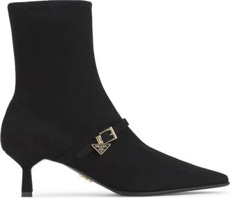 Prada Schoenen, Dames, Zwart, 38 EU, Leer, Suede Bootie